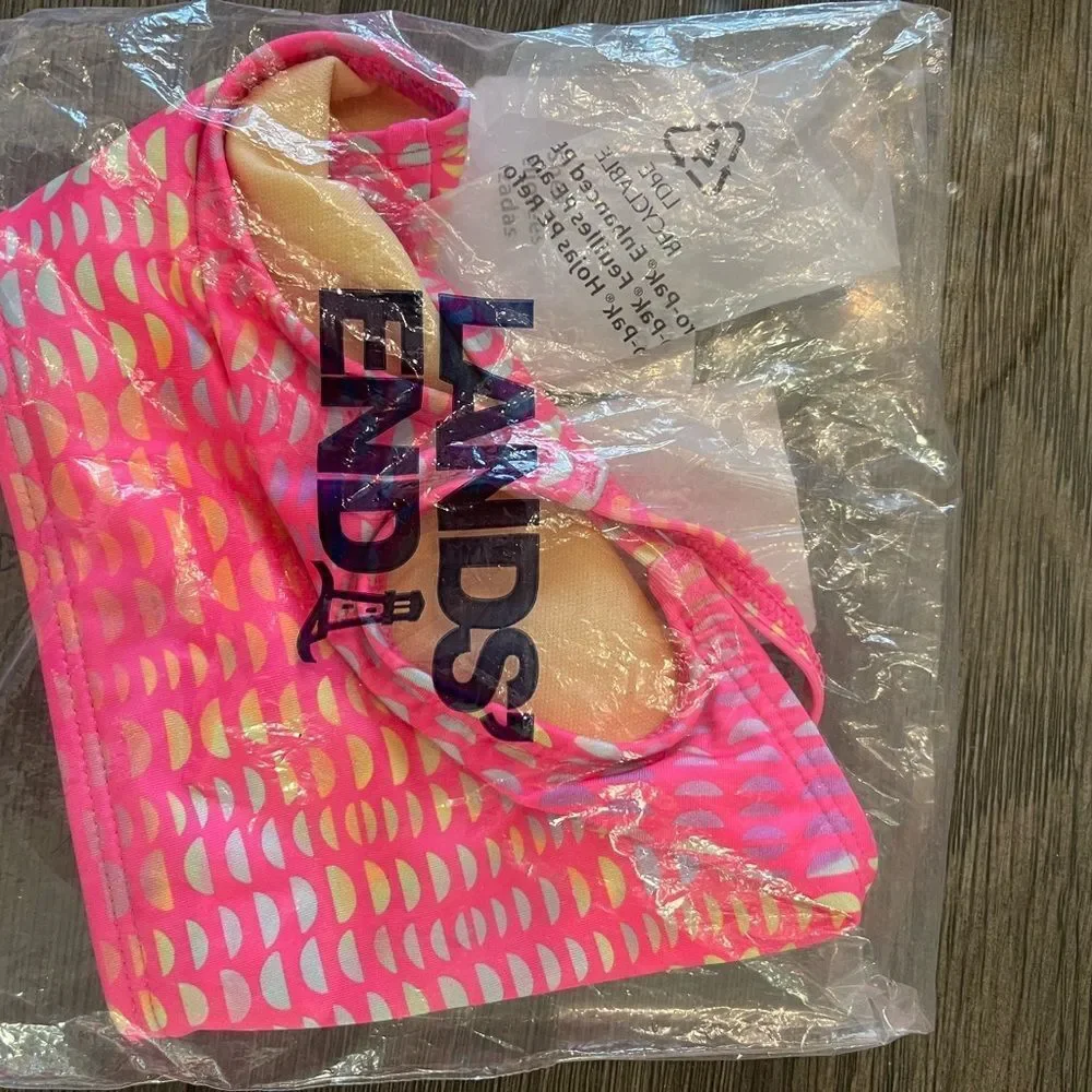 Lands’ End Bright Pink Geo Printed Bikini Top Size 8 New